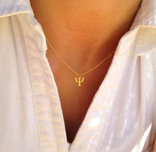 Psychology Necklace, Sterling Symbol Plate Necklace, Psi Symbol Necklace
