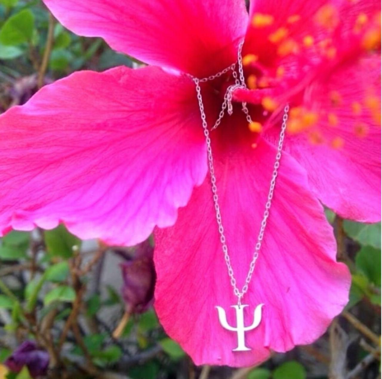Psychology Necklace, Sterling Symbol Plate Necklace, Psi Symbol Necklace